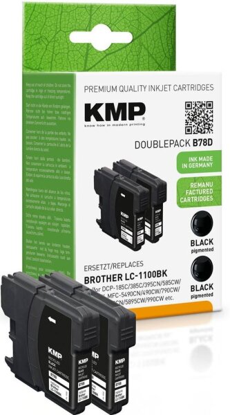KMP B78D schwarz Druckerpatronen kompatibel zu brother LC-1100BK, 2er-Set