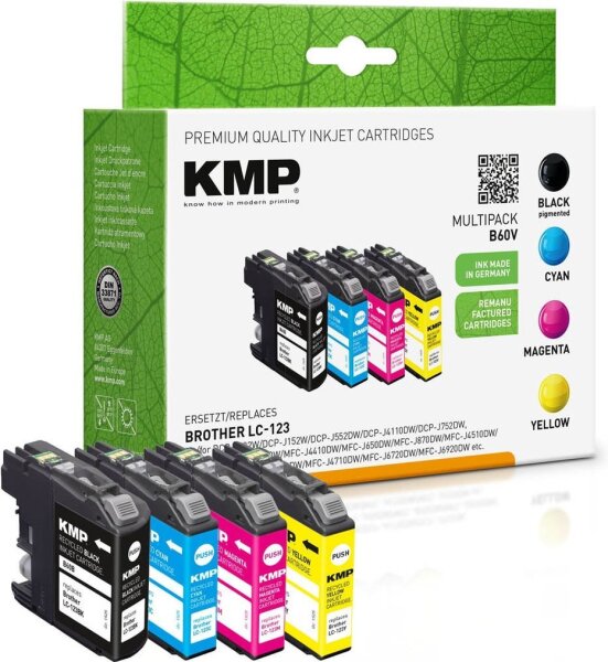 KMP B60V schwarz, cyan, magenta, gelb Druckerpatronen kompatibel zu brother LC123VALBPDR, 4er-Set