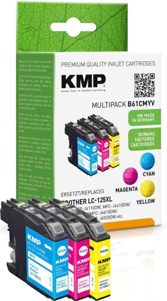 KMP B61V cyan, magenta, gelb Druckerpatronen kompatibel zu brother LC-125XLRBWBP , 3er-Set