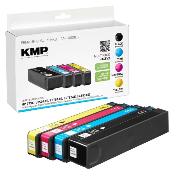 KMP H165VX schwarz, cyan, magenta, gelb Druckerpatronen kompatibel zu HP 973X (L0S07AE, F6T81AE, F6T82AE, F6T83AE), 4er-Set
