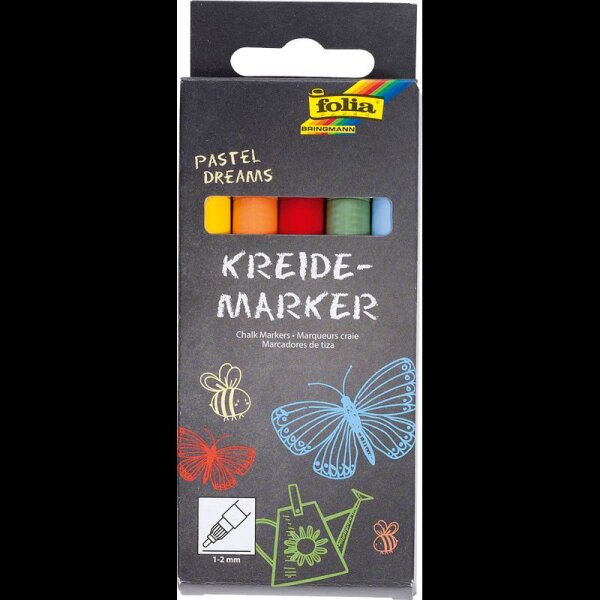 folia PASTEL DREAMS Kreidemarker farbsortiert 1,0 - 2,0 mm, 5 St.
