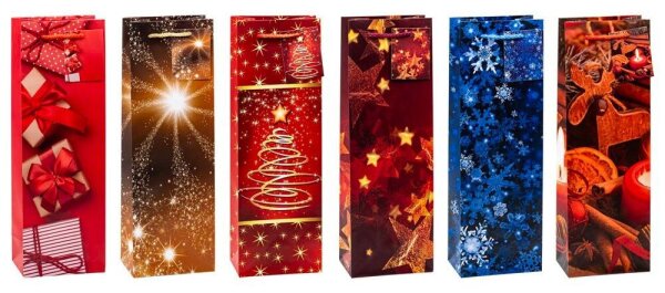 TSI Geschenktüten für Flaschen Weihnachten Serie 8 Motiv sortiert 12,0 x 36,0 cm