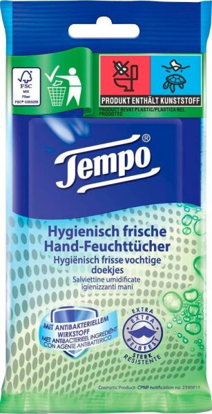 Tempo Handreinigungstücher Hygienisch frisch 1-lagig weiß, 10 Tücher