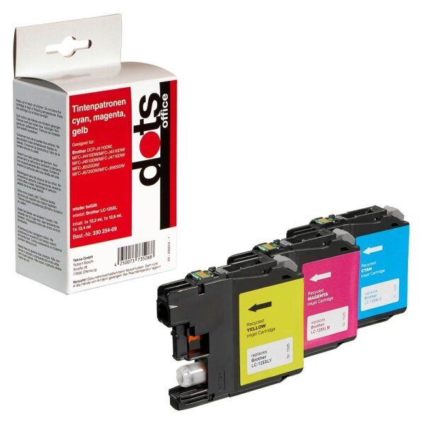 dots  cyan, magenta, gelb Druckerpatronen kompatibel zu brother LC125XLRBWBP , 3er-Set