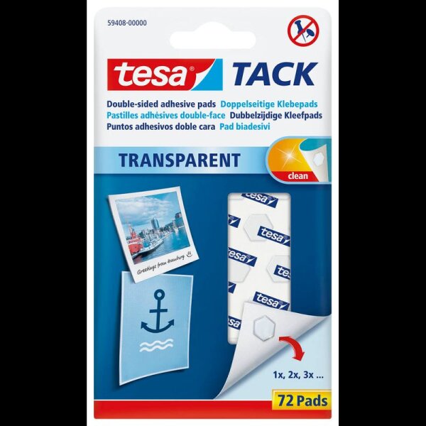 tesa TACK doppelseitige Klebepads für max. 20 g, 1,0 x 1,0 cm, 72 St.