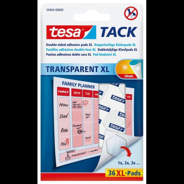 tesa TACK XL doppelseitige Klebepads für max. 20 g, 2,0 x 2,4 cm, 36 St.