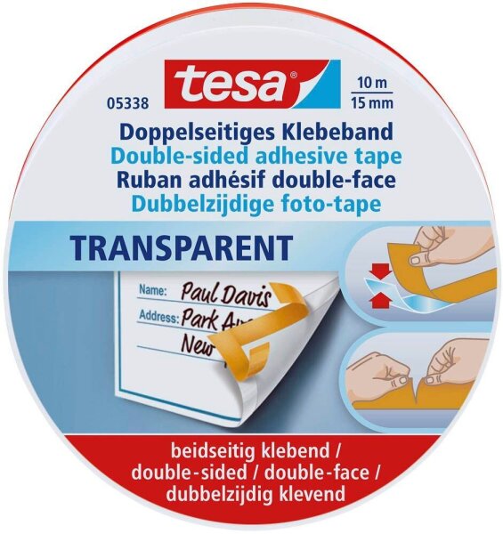tesa 05338 doppelseitiges Klebeband 15,0 mm x 10,0 m, 1 Rolle