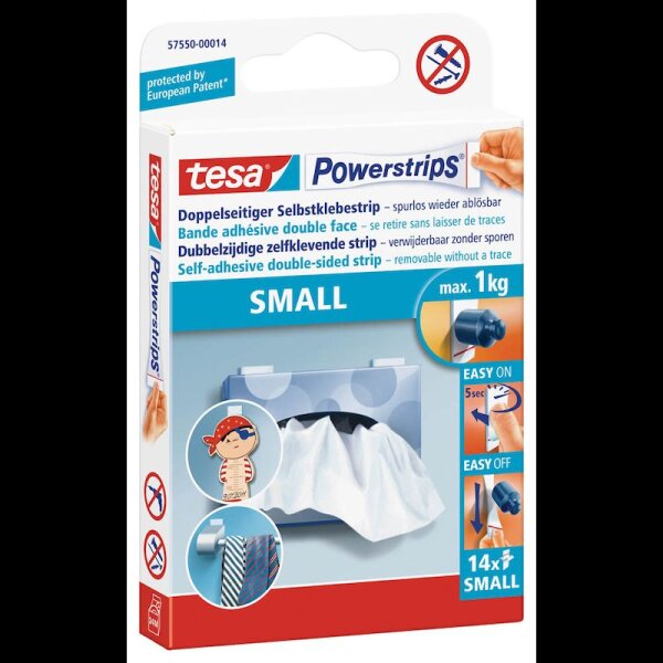 tesa Powerstrips SMALL Klebestreifen für max. 1,0 kg, 1,4 x 3,3 cm, 14 St.
