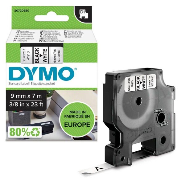 DYMO Schriftband D1 41913 (40913) S0720680, 9 mm, schwarz auf weiß, 1 St.