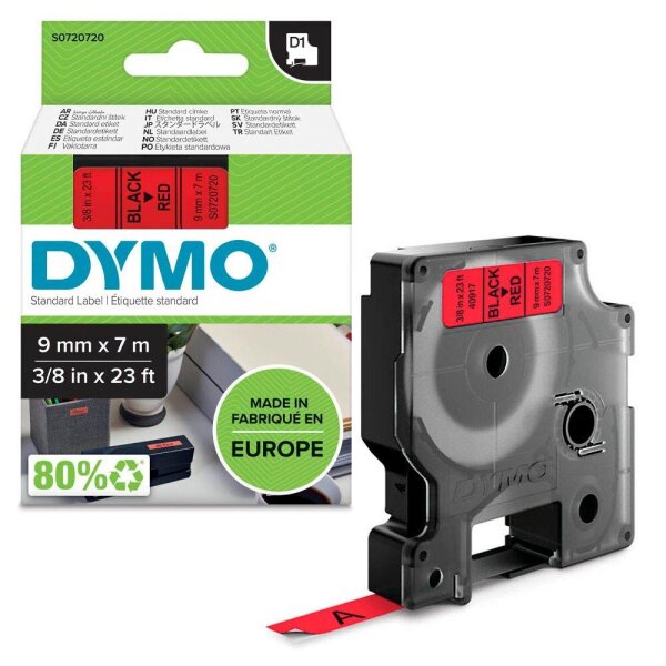 DYMO Schriftband D1 40917 S0720720, 9 mm, schwarz auf rot, 1 St.