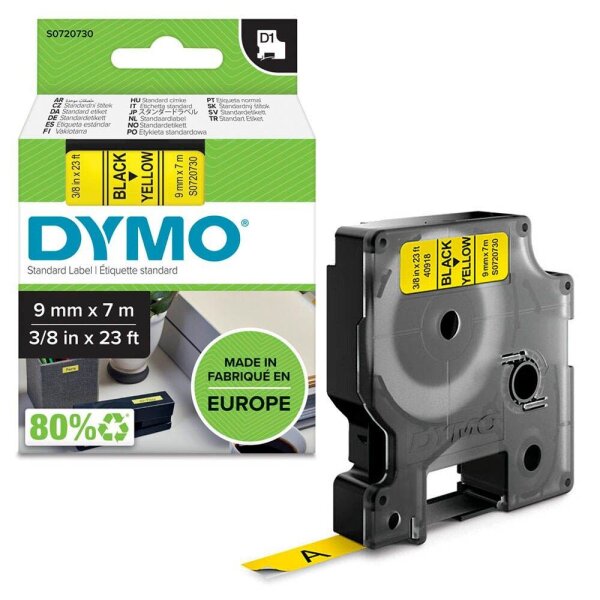 DYMO Schriftband D1 40918 S0720730, 9 mm, schwarz auf gelb, 1 St.