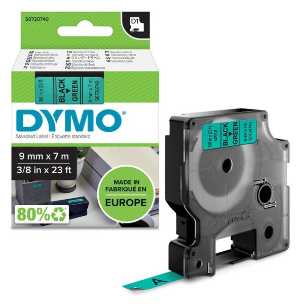 DYMO Schriftband D1 40919 S0720740, 9 mm, schwarz auf grün, 1 St.