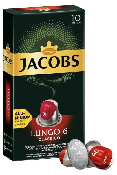 JACOBS LUNGO CLASSICO Kaffeekapseln, Arabica- und Robustabohnen mild, 10 St.