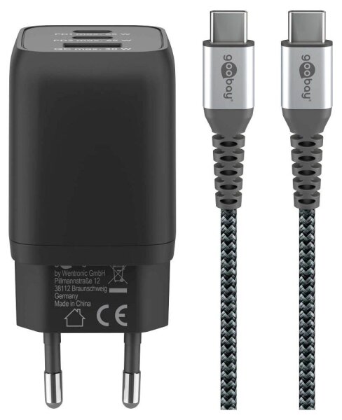 goobay Ladekabel mit Adapter schwarz, Kabellänge: 1,0 m, 65 Watt