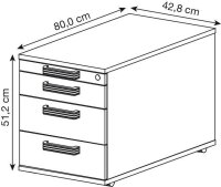 HAMMERBACHER Solid TC30 Rollcontainer grafit 4 Auszüge 42,8 x 80,0 x 51,2 cm