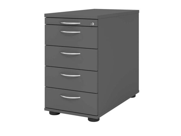 HAMMERBACHER Solid SC50 Standcontainer grafit 5 Auszüge Metall-Bügelgriff chrom 42,8 x 80,0 x 72,0 - 76,0 cm