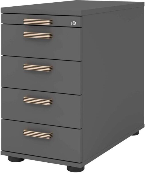 HAMMERBACHER SC50 Standcontainer grafit 5 Auszüge Kunststoff-Relinggriff silber 42,8 x 80,0 x 72,0 - 76,0 cm