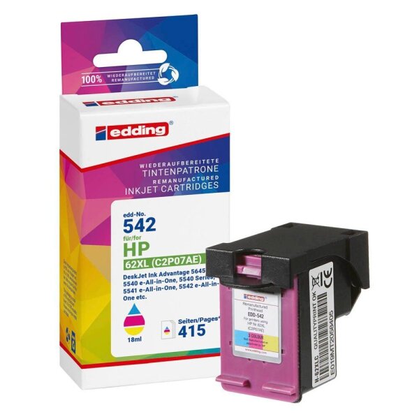 edding EDD-542 color Druckerpatrone kompatibel zu HP 62XL (C2P07AE)