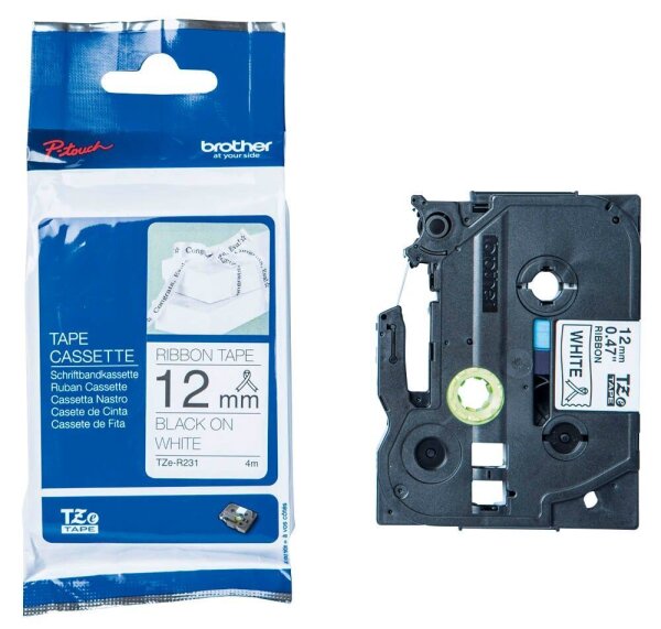 brother Textil-Schriftband TZe-R231 TZER231, 12 mm, schwarz auf weiß, 1 St.