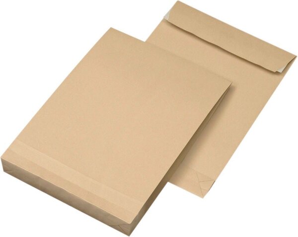 MAILmedia Faltentaschen DIN B4 ohne Fenster braun mit 4,0 cm Falte, 100 St.