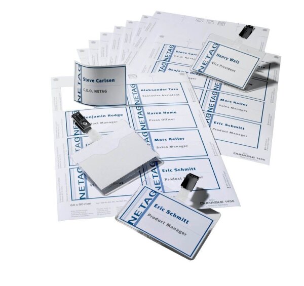 20 DURABLE Namensschilder mit Clip 9,0 x 6,0 cm