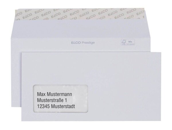 ELCO Briefumschläge Prestige DIN lang+ mit Fenster hochweiß haftklebend 250 St.