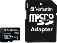 verbatim Speicherkarte microSDHC-Card Premium, 16 GB, 1 St.