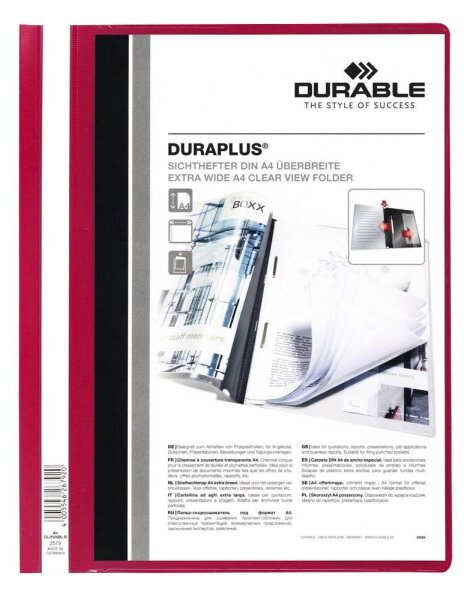 DURABLE Präsentationshefter DURAPLUS Kunststoff rot DIN A4 überbreit, 25 St.