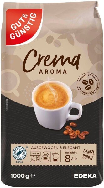 GUT&GÜNSTIG Crema Aroma Kaffeebohnen, Arabicabohnen kräftig, 1 kg