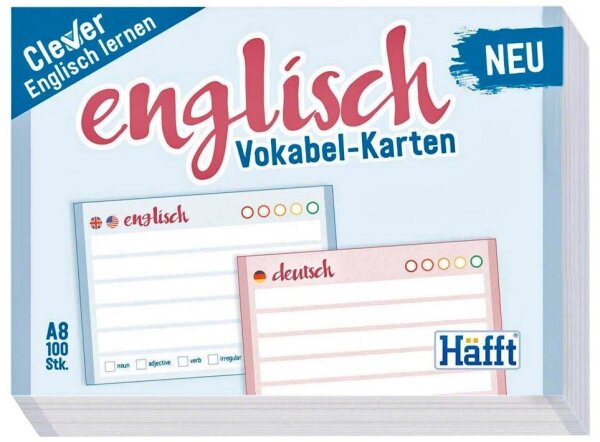 Häfft® Verlag Karteikarten Vokabel-Karten Englisch DIN A8 blau/rosa liniert, 100