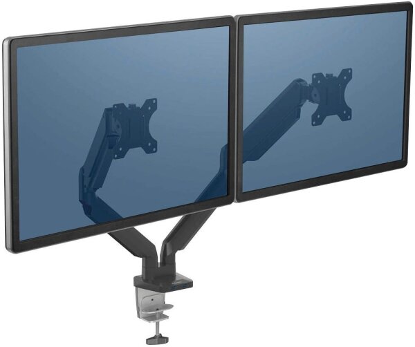 Fellowes Monitor-Halterung Platinum Series 8042501 schwarz für 2 Monitore, Tischklemme, Tischbohrung