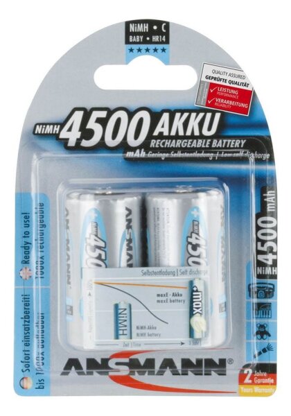 ANSMANN Akkus Ni-MH Baby C 4.500 mAh, 2 St.