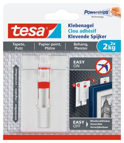 tesa Powerstripes Klebenägel für max. 2,0 kg, 2,4 x 4,5 cm, 2 St.
