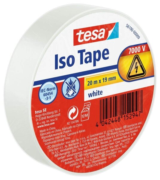 tesa Iso Tape Isolierband weiß 19,0 mm x 20,0 m 1 Rolle