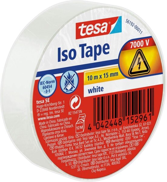 tesa Iso Tape Isolierband weiß 15,0 mm x 10,0 m 1 Rolle
