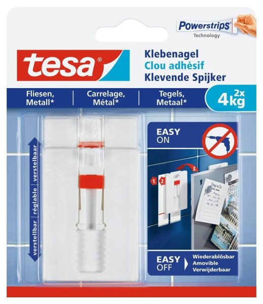tesa Powerstrips Klebenägel für max. 4,0 kg, 2,4 x 4,5 cm, 2 St.