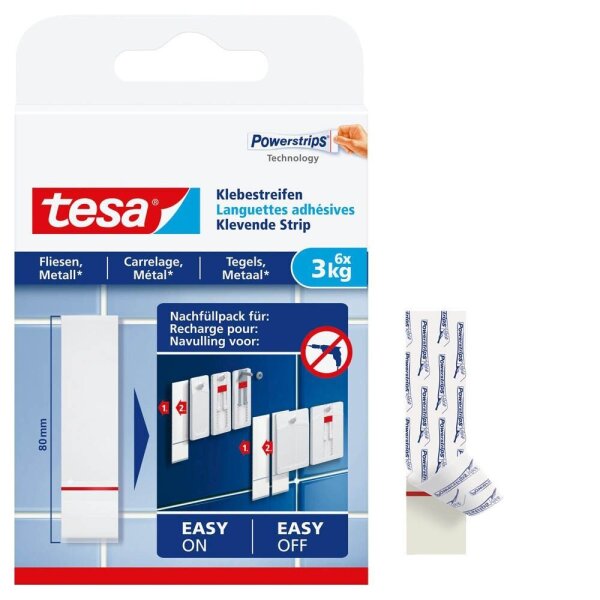 tesa Powerstrips Klebestreifen für max. 3,0 kg, 2,0 x 8,0 cm, 6 St.