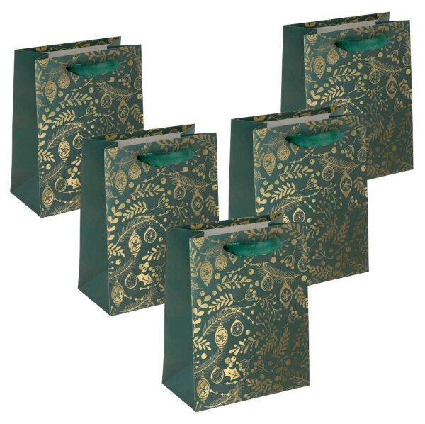 5 SIGEL Geschenktüten Golden ornaments on green Motiv 18,0 x 23,0 cm