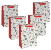 5 SIGEL Geschenktüten Christmas motifs watercolor Large rot/weiß 26,0 x 33,0 cm