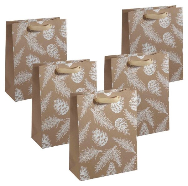 5 SIGEL Geschenktüten Pine cones and pine branches Large braun 26,0 x 33,0 cm