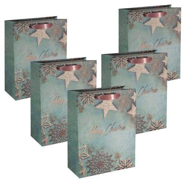 SIGEL Papier-Tragetaschen Glamorous Christmas Motiv 26,0 x 33,0 cm, 5 St.