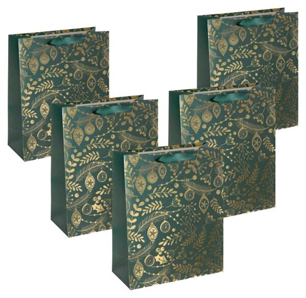 5 SIGEL Geschenktüten Golden ornaments on green Motiv 26,0 x 32,0 cm