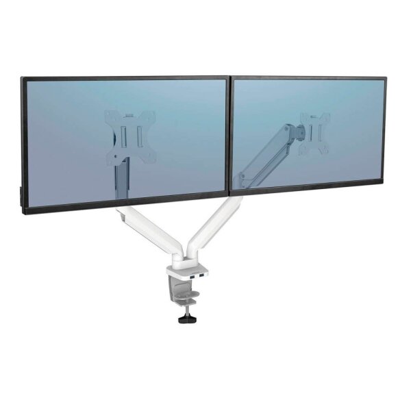 Fellowes Monitor-Halterung Platinum Series 8056301 weiß für 2 Monitore, Tischklemme, Tischbohrung