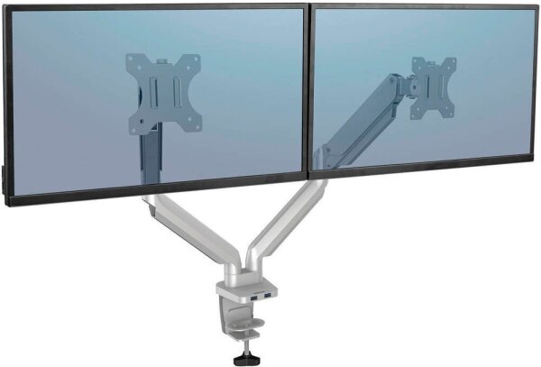 Fellowes Monitor-Halterung Platinum Series 8056501 silber für 2 Monitore, Tischklemme, Tischbohrung
