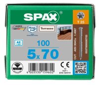 SPAX® Terrassenschrauben T25 Zylinderkopf Edelstahl A2 0537000500703 5 mm x 70 mm, 100 St.