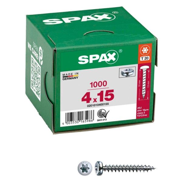 SPAX® Universalschrauben T20 Halbrundkopf WIROX 0201010400155 4 mm x 15 mm, 1.000 St.