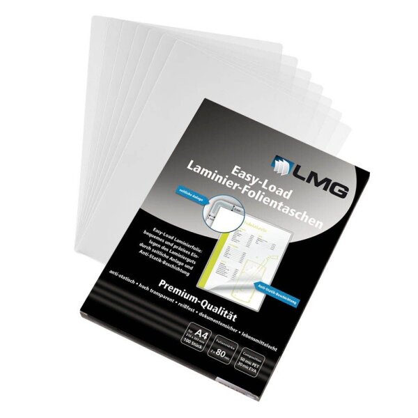 LMG Laminierfolien Easy Load glänzend für A4 80 micron, 100 St.