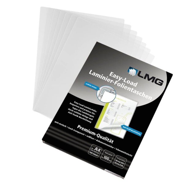 LMG Laminierfolien Easy Load glänzend für A4 100 micron, 100 St.