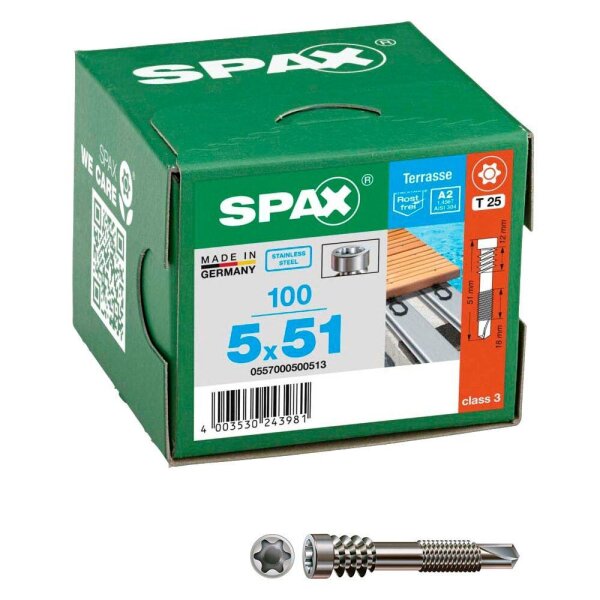 SPAX® Terrassenschrauben T25 Zylinderkopf A2 0557000500513 5 mm x 51 mm, 100 St.