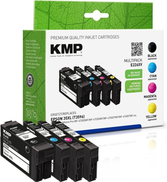 KMP E226XV schwarz, cyan, magenta, gelb Druckerpatronen kompatibel zu EPSON 35XL / T3596XL, 4er-Set